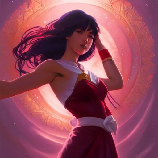 Prompt: Sailor Mars, fantasy, intricate, elegant, highly detailed, digital painting, artstation, concept art, matte, sharp focus, illustration, art by Artgerm and Greg Rutkowski and Alphonse Mucha