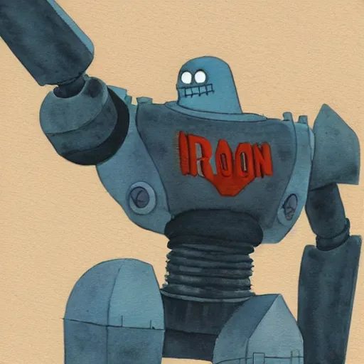 Prompt: iron giant, watercolor illustration for a book