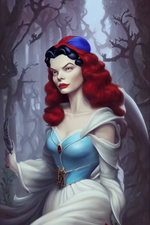 Prompt: beautiful hq matte painting portrait of lauren bacall as snow white, by peter mohrbacher greg rutowski