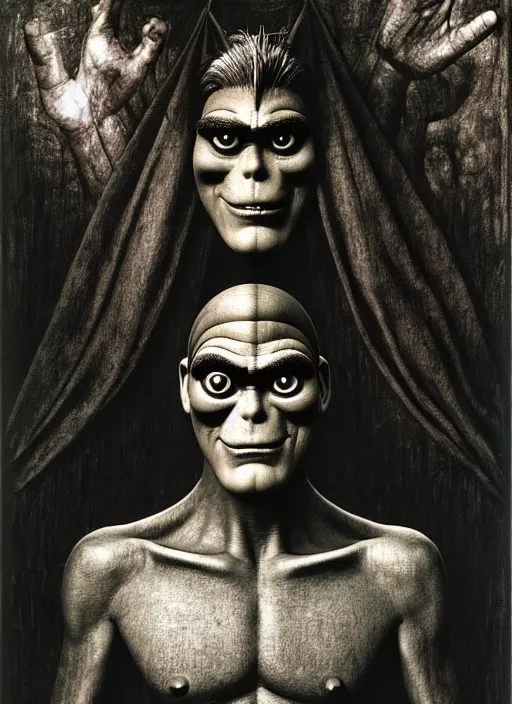 Image similar to photograph of george clooney from monsters inc. by hieronymus bosch, joel peter witkin, misha gordin, gustave dore, matte painting