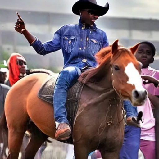 Image similar to wizkid riding a horse.