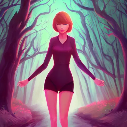 Prompt: trail cam footage of taylor swift in the forest at night, art by lois van baarle and loish and ross tran and rossdraws and sam yang and samdoesarts and artgerm and saruei and disney, digital art, highly detailed, intricate, sharp focus, trending on artstation hq, deviantart, unreal engine 5, 4 k uhd image