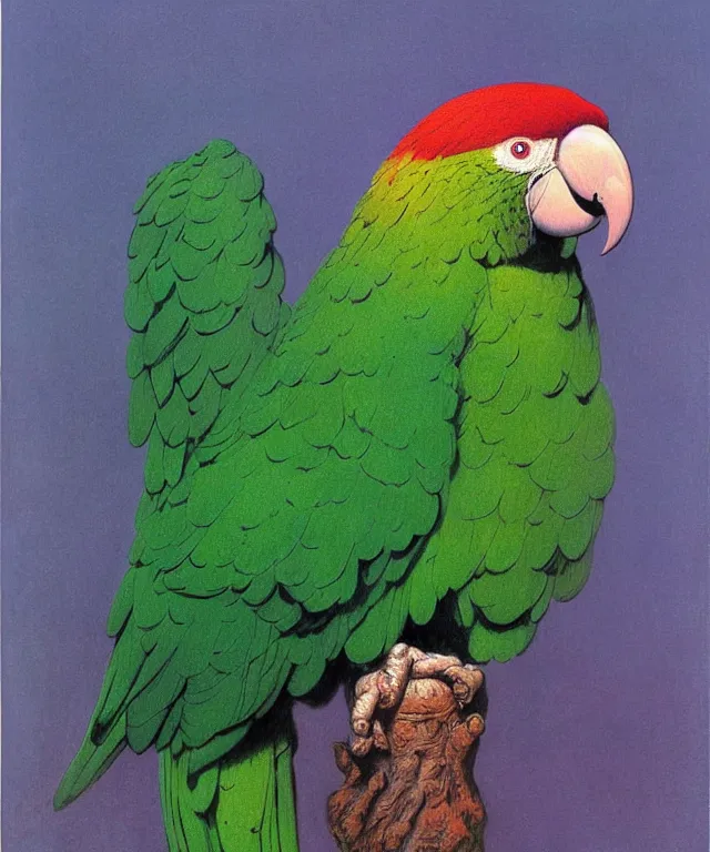 Image similar to beautiful emerald green parrot with red aura and eyes, by zdzisław beksinski, by gustave dore