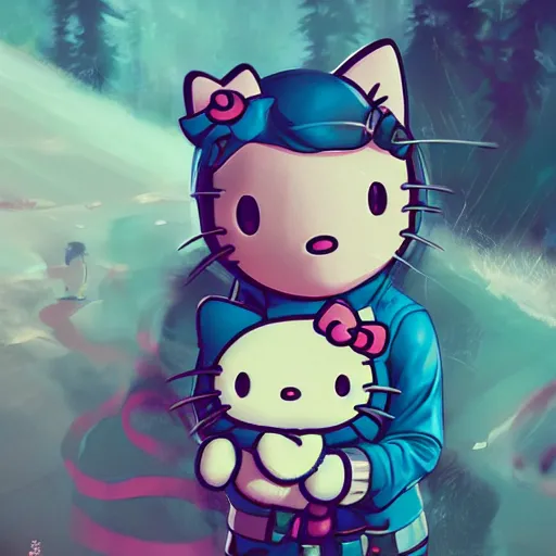 Image similar to portrait of a hello kitty, concept art by makoto shinkai, dan mumford, digital art, highly detailed, intricate, sci-fi, sharp focus, Trending on Artstation HQ, deviantart, unreal engine 5, 4K UHD image