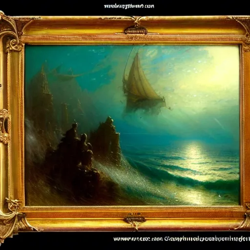 Image similar to point of view of deep in the ocean looking up, you see fishes, higher up you see the milk way, night time. highly detailed painting by gaston bussiere, greg rutkowski 8 k