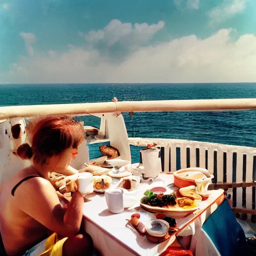 Prompt: breakfast on an island in italy, disposable film, 3 5 mm, analog, kodak