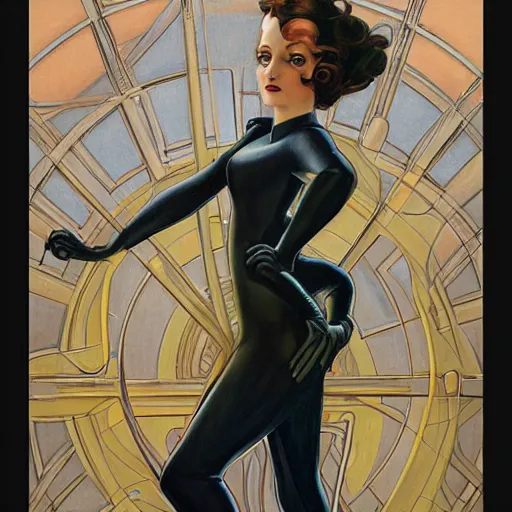 Image similar to a streamline moderne, ( art nouveau ), ( dieselpunk ) painting in the style of charlie bowater, and in the style of donato giancola, and in the style of charles dulac. symmetry, smooth, sharp focus, semirealism, intricate symmetrical ultrafine background detail.