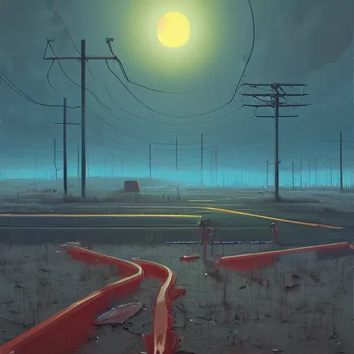 Image similar to post modern hellscape by Simon Stalenhag