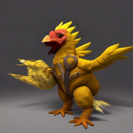 Prompt: 3 d render of an epic halfling riding a chocobo