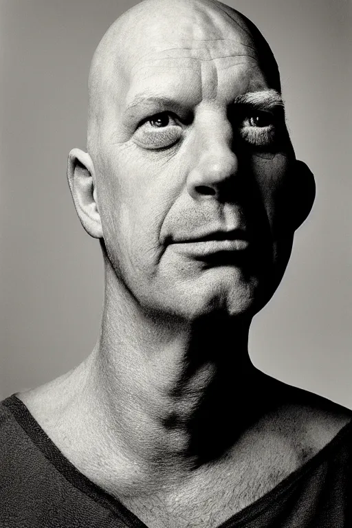 Image similar to studio portrait of man that looks excactly like homer simpson, lookalike, as if homer simpson came to life, soft light, black background, fine details, close - up, award winning photo by herb ritts