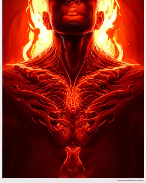 Image similar to A man made of fire, intricate heat distortion designs, elegant, highly detailed, sharp focus, art by Artgerm and Greg Rutkowski and WLOP