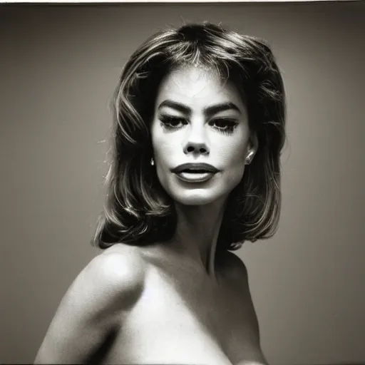 Prompt: Sofia Vergara. close up studio portrait. By Robert Mapplethorpe. Tri-x.