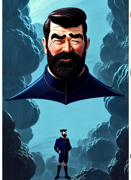 Image similar to captain haddock from tintin, art nouveau. symmetry, fantasy, intricate, elegant, highly detailed, colorful, dark colors, dramatic shadow, digital painting, artstation, concept art, art by artgerm and greg rutkowski and ruan jia and simon cowell