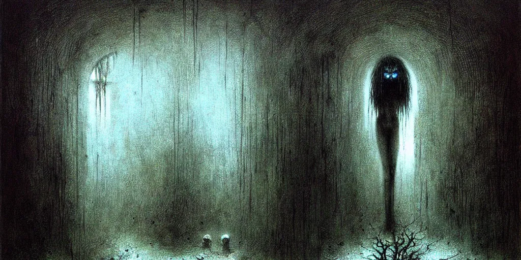 Image similar to dark scary underground by Beksinski, Luis Royo