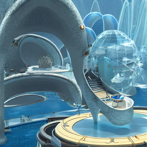 Prompt: immersive underwater city, Atlantis, Jetsons, bubble submarines, steampunk aesthetic, vray rend, 8k, cinematic quality