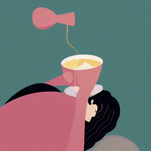 Image similar to illustration of a girl having a cup of coffee, happy feeling, waking up, by malika favre and victo ngai