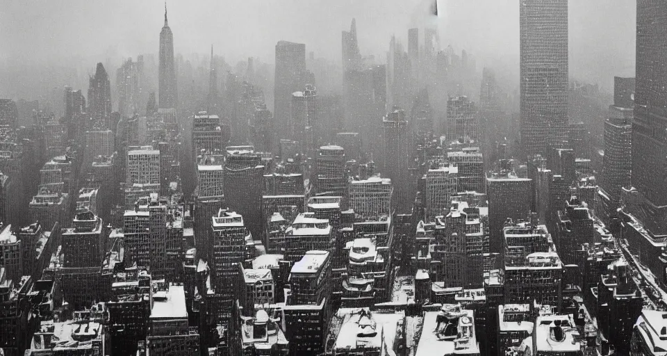 Image similar to image of new york in the winter, black and white photograph by andre kertesz