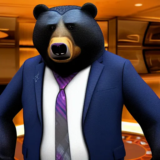 Prompt: profile picture of gambling bear in 3 d style with suit from wall street