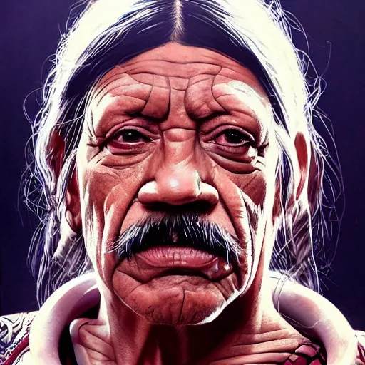 Image similar to danny trejo female, jedi master, wearing the traditional jedi robe, beautiful and uniquely odd looking, detailed symmetrical close up portrait, intricate complexity, in the style of artgerm and ilya kuvshinov, magic the gathering, star wars art, danny trejo