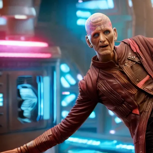 Prompt: film still of Jeff Goldblum as Yondu in Guardians of the Galaxy, 4k