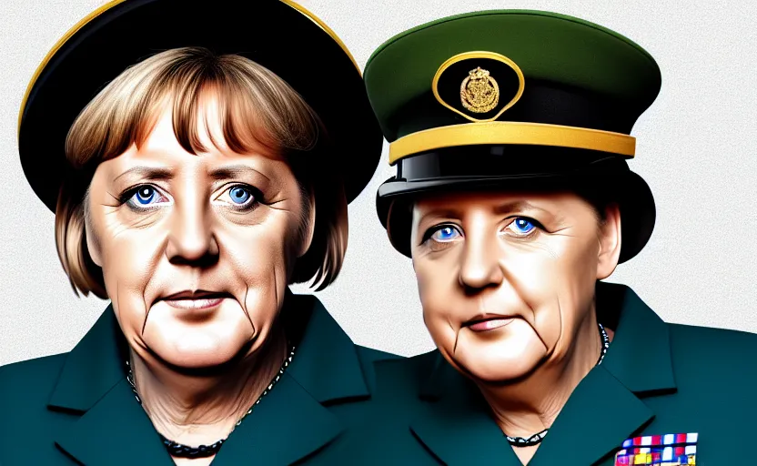 Image similar to portrait of angela merkel dressed as a military officer, digital art, natural light, sharp, detailed face, magazine