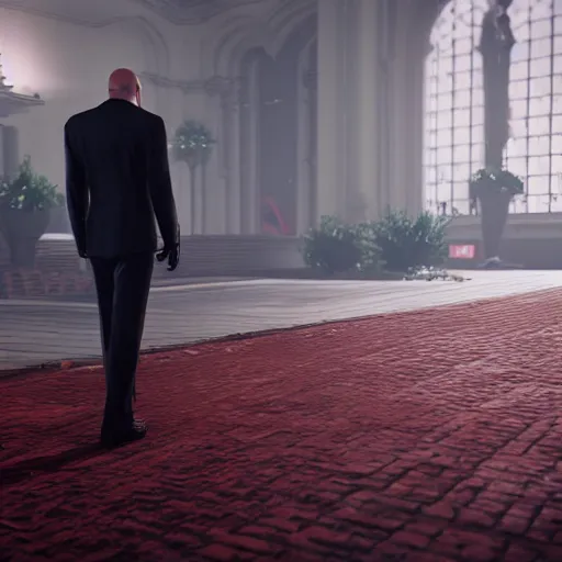 Image similar to agent 4 7 crashing his own funeral, hitman, unreal engine 5, 4 k, anti aliasing