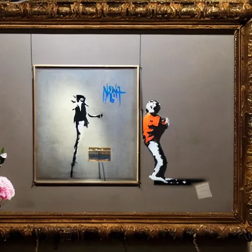 Image similar to A photograph of a Banksy painting at the Henry Doorly zoo