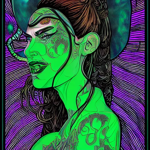 Prompt: an extremely psychedelic portrait of megan fox as the riddler, surreal, lsd, face, detailed, intricate, elegant, lithe, highly detailed, digital oth, sharp focus, illustration,