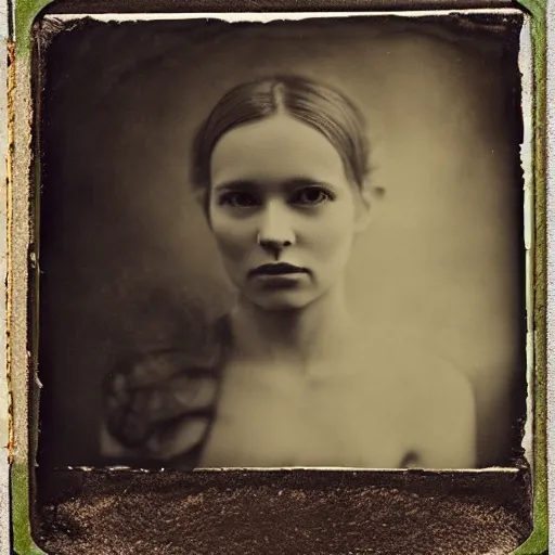 Image similar to photography of cristina hendricks, tintype, deregoue, gelatin silver process photogaphy