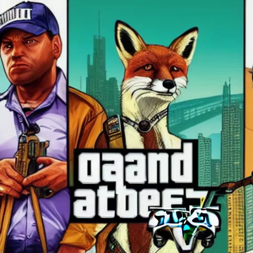 Prompt: fox as a GTA V cover art