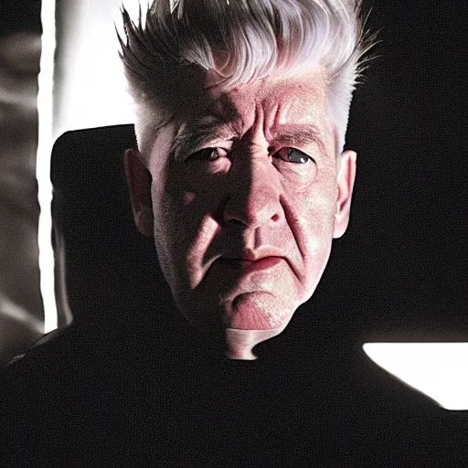 Image similar to movie still of a cyborg, facial expression, cinematic composition, cinematic light, surreal cinema, by david lynch,