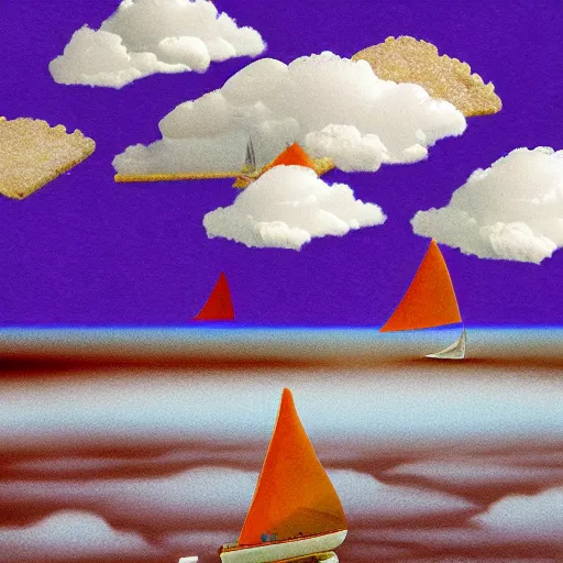 Image similar to graham cracker sailboat floats in a sea of hot chocolate, marshmallow cloud in sky above, abstract environment, award winning art, epic dreamlike fantasy landscape, ultra realistic,