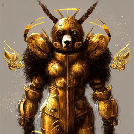 Prompt: A bear spider mage in golden armor, high detail, sharp, digital art trending on artstation