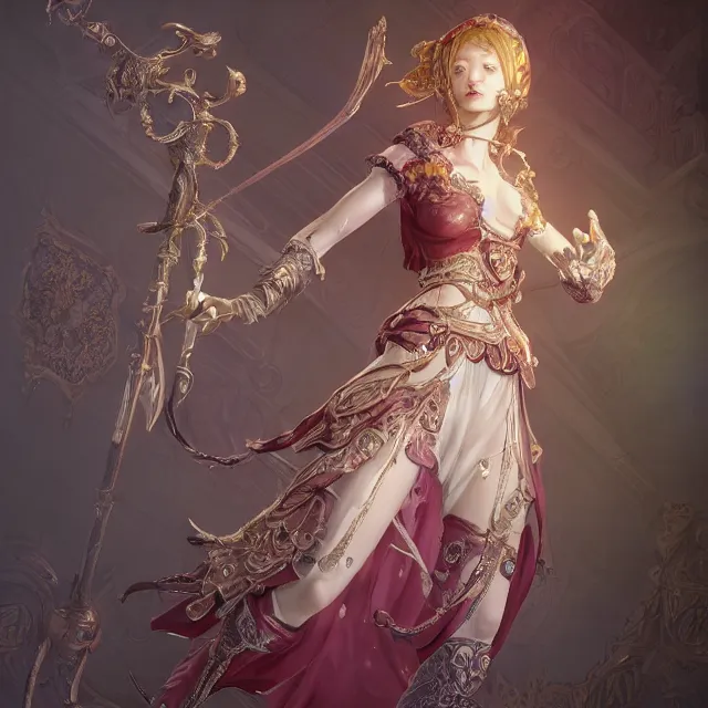 Image similar to studio portrait of neutral good colorful female cleric bard healer as absurdly beautiful, elegant, young skinny gravure idol, ultrafine hyperrealistic illustration by kim jung gi, irakli nadar, intricate linework, sharp focus, bright colors, octopath traveler, final fantasy, unreal engine highly rendered, global illumination, radiant light, intricate environment