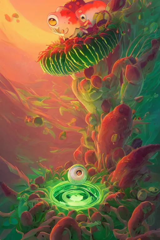 Image similar to roots cactus sushi cristal smurf ghost creature animal sushi cristal very big eye roots cactus elemental flush of force nature micro world fluo fishscale, behance hd by jesper ejsing, by rhads, makoto shinkai and lois van baarle, ilya kuvshinov, rossdraws radiating a glowing aura global illumination ray tracing hdr