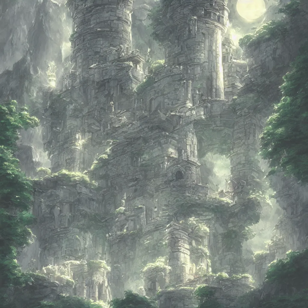 Image similar to a glowing white tower, fantasy art, 2 d game art, by studio ghibli