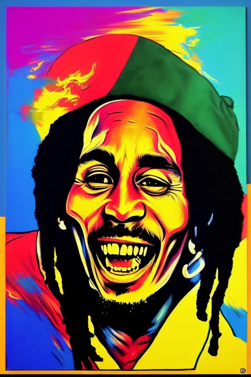 Image similar to bob marley laugh with tupac!!! pop art, pixel, bioshock, gta chinatown, artgerm, richard hamilton, mimmo rottela, julian opie, aya takano, avoid duplicate!!!, avoid redudance!!!