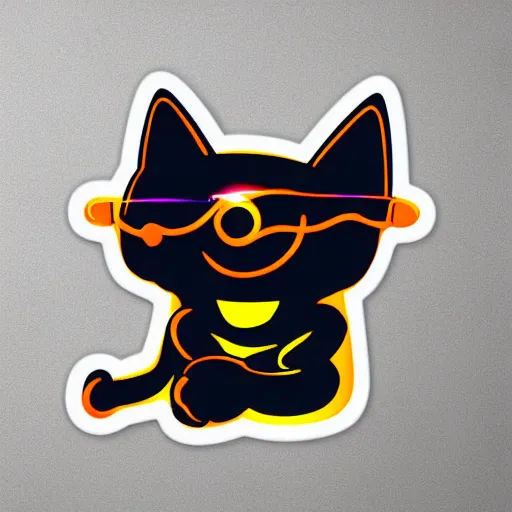 Image similar to svg sticker of a Dancing-Cat, at a rave, spinning records, giant headphones rocking out, wearing headphones, huge speakers, dancing, rave, DJ, spinning records, digital art, amazing composition, rule-of-thirds, award-winning, trending on artstation, featured on deviantart