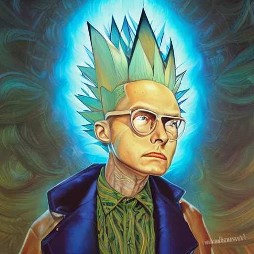 Image similar to lucky mohawk projector portrait by gaston bussierre and charles vess and james jean and erik jones and rhads, inspired by rick and morty, epic, funny, huge scale, beautiful fine face features, intricate high details, sharp, ultradetailed