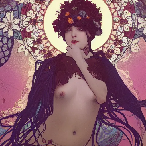 Image similar to An illustration with the theme of death by mucha and wlop