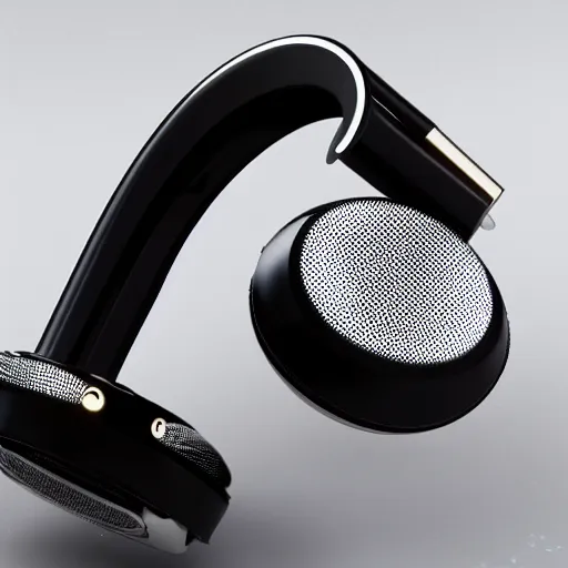 Image similar to single headphones, futuristic, techno, cyberpunk, product design, 3 d render ; industrial design ; behance ; le manoosh ; pinterest ; if design award ; reddot design award