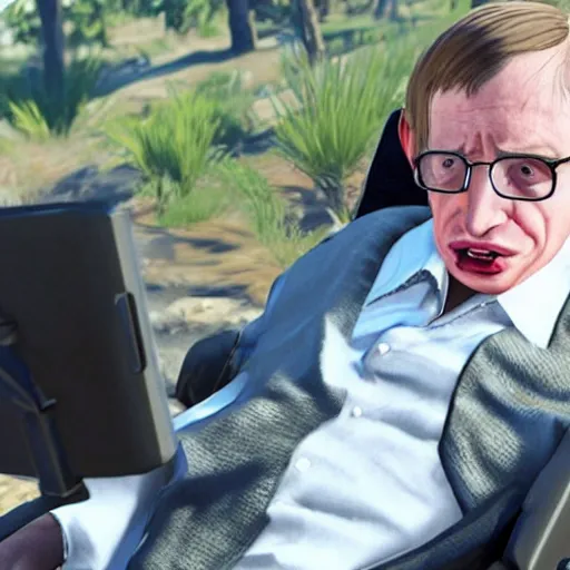 Image similar to stephen hawking in gta v, gameplay footage