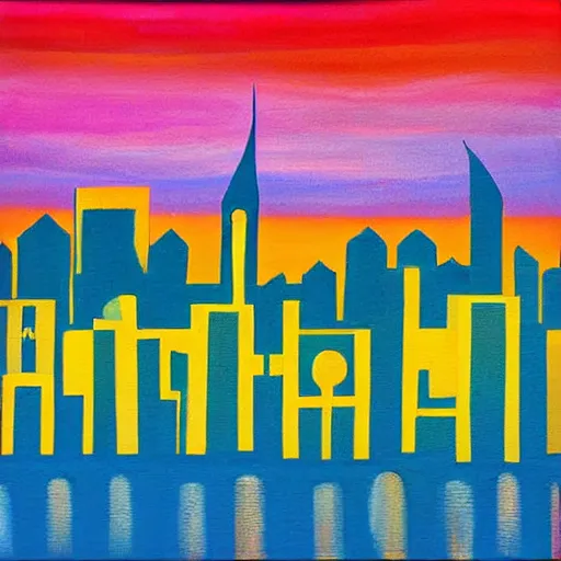 Image similar to colorful painting of nashville skyline in the style of henri matiss