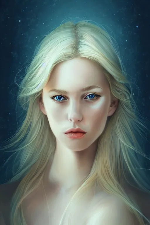 Image similar to a beautiful blond girl, fantasy, portrait, sharp focus, illustration, ambient lighting, art by milomanara