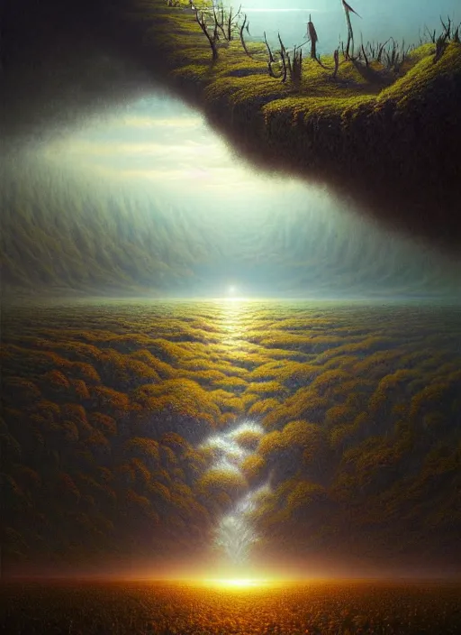 Image similar to a hyper - detailed 3 d render like a oil painting of nature witnessing itself through all consciousness, surrealism!!!!! surreal concept art, lifelike, photorealistic, digital painting, aesthetic, smooth, sharp focus, artstation hd, by greg rutkowski, bruce pennington, valentina remenar and asher duran,