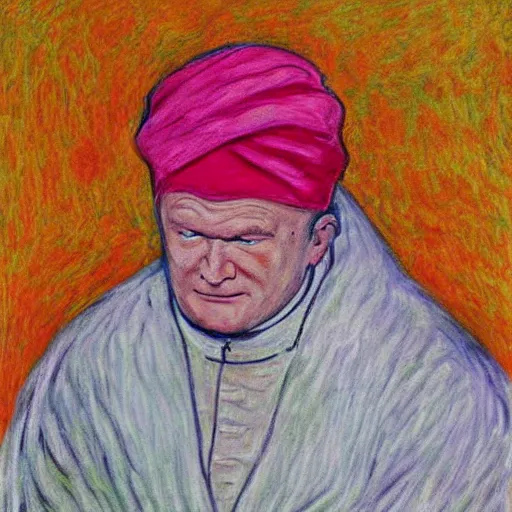 Image similar to portrait of john paul ii wearing piccolo's turban from dragon ball z by claude monet