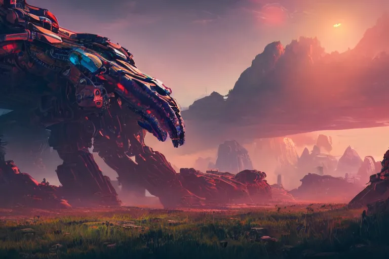 Image similar to slitherfang machine mecanical creature robot of horizon forbidden west horizon zero dawn radiating a glowing aura global illumination ray tracing hdr fanart arstation by ian pesty and alena aenami artworks in 4 k