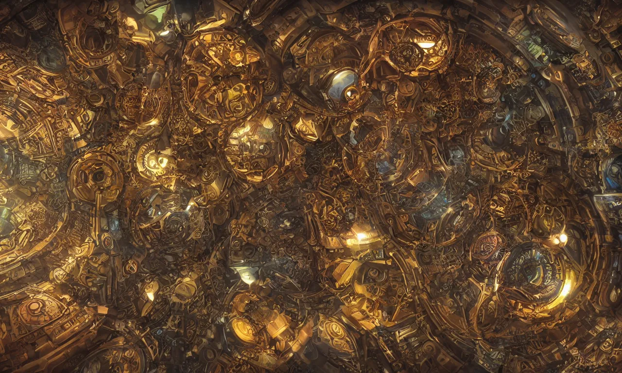 Image similar to steampunk engine laboratory 3 d volume kaleidoscope fractal voronoi metal chakra digital multicolor stylized concept substance natural color scheme, global illumination ray tracing hdr fanart arstation by sung choi and eric pfeiffer and gabriel garza and casper konefal