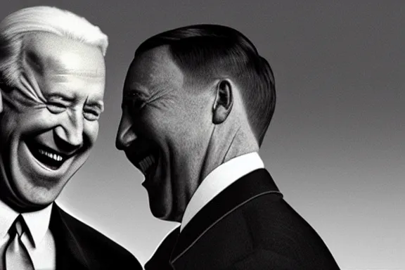 Image similar to “ very very intricate photorealistic photo of hitler and joe biden laughing together, detailed natural lighting, award - winning crisp details ”