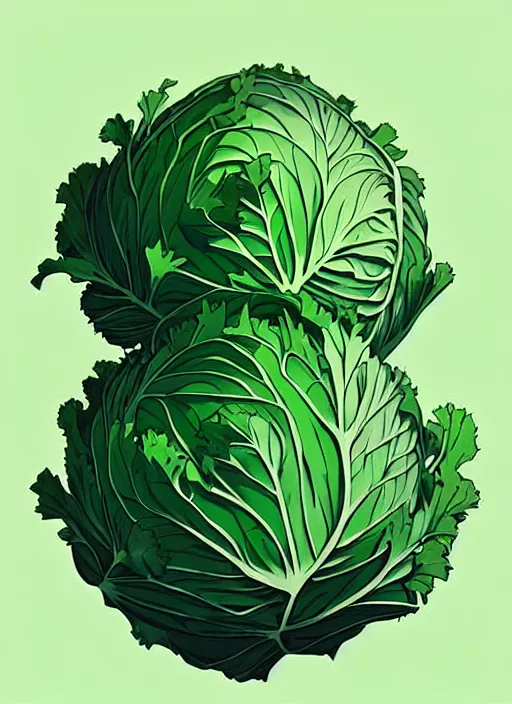 Image similar to highly detailed portrait of a cabbage in the shape of a gigachad, by atey ghailan, by greg rutkowski, by greg tocchini, by james gilleard, by joe fenton, by kaethe butcher, gradient green, black, cream and white color scheme, trending in pinterest, award winning details